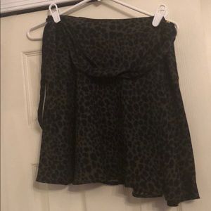 Green and black leopard wrap mini skirt